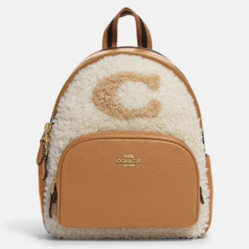 Coach Mini Court Shearling Backpack Leather With Signature Coach Motif